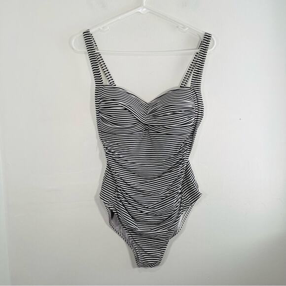 Bond-eye Australia Black White Stripe Pinup Padded Top One Piece Swim 8 - Picture 2 of 13